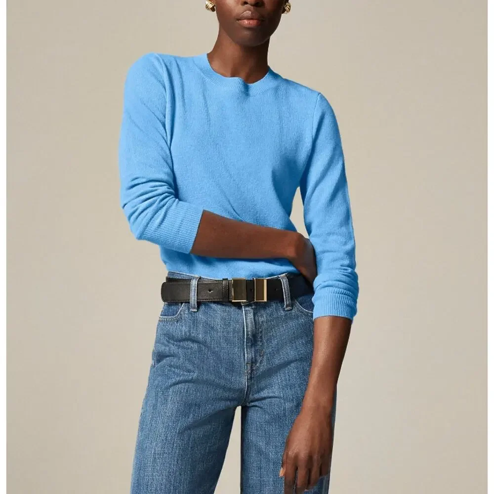 J.Crew Cashmere Classic-Fit Crewneck Sweater WMNS 2XL Pale Cerulean Blue Knitted